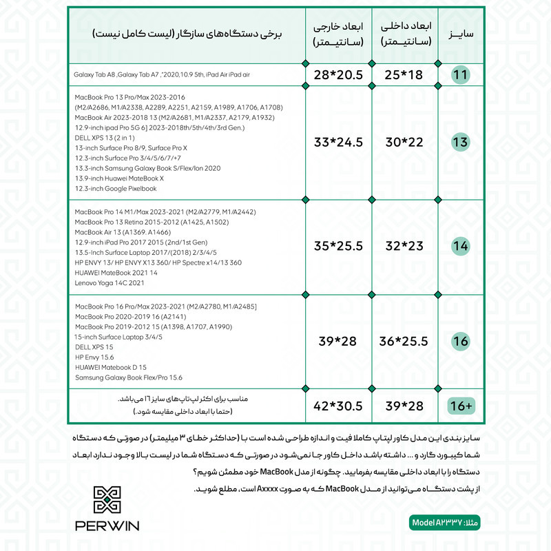 کاور لپ تاپ پِروین مدل LC-23 مناسب برای سرفیس 2345 13.5 اینچی