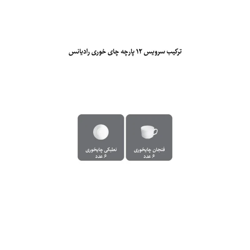 ست فنجان و نعلبکی 12 پارچه چینی زرین ایران سری رادیانس مدل زرین کد 8 درجه 3