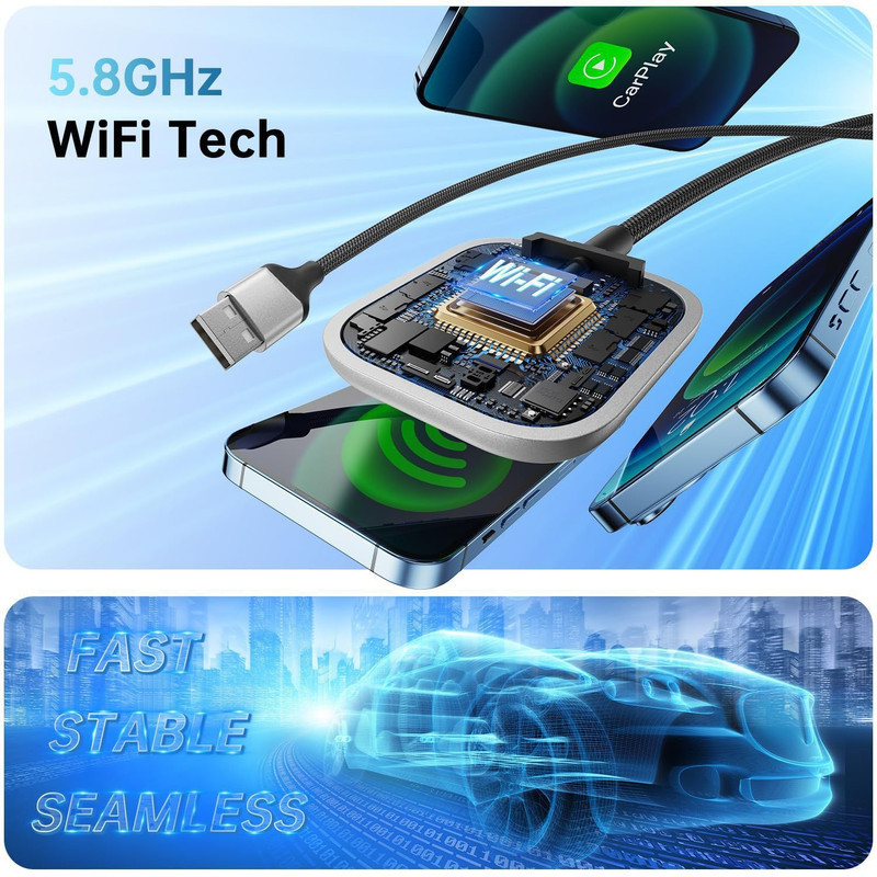 کارپلی و اندروید اتو مدلwireless CarplayAndroid Auto به همراه مبدل USB به Type-C