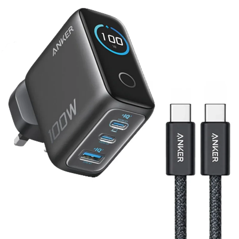 شارژر دیواری 100 وات سه پورت انکر مدل B121B به همراه کابل تبدیل USB-C
