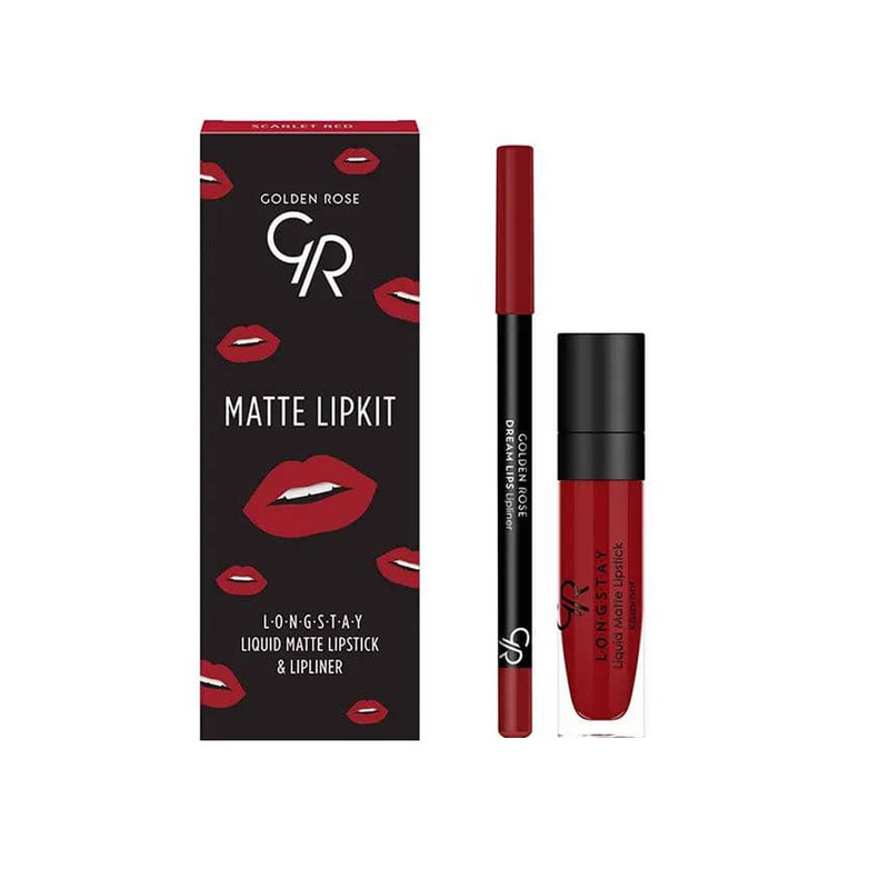 رژلب مایع گلدن رز مدل Long Lasting شماره 18 به همراه مداد لب گلدن رز مدل Dream شماره 527