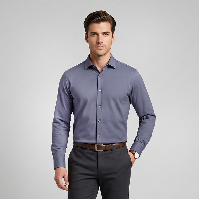 پیراهن آستین بلند یقه برگردان با تنخور معمولی (regular fit) مردانه زاگرس پوش مدل 103005907