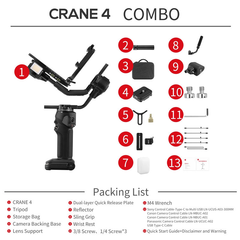 گیمبال دوربین ژیون مدل CRANE 4 Combo