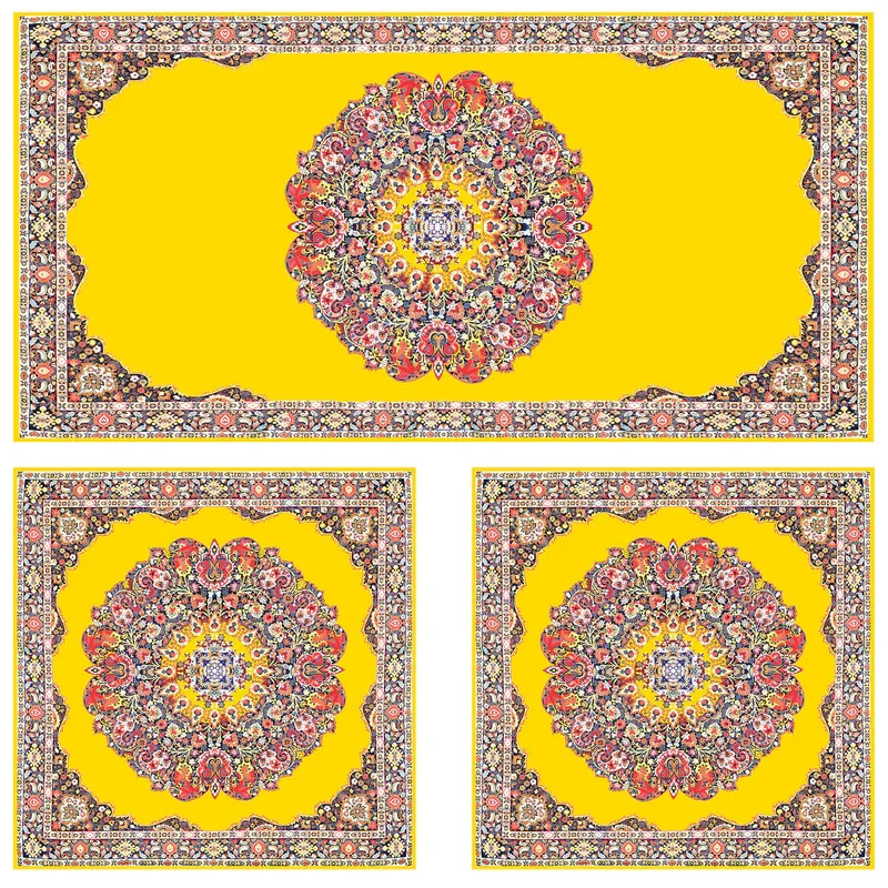 ست رومیزی سه تکه مستطیل مربع طرح ترمه کد 9920.16
