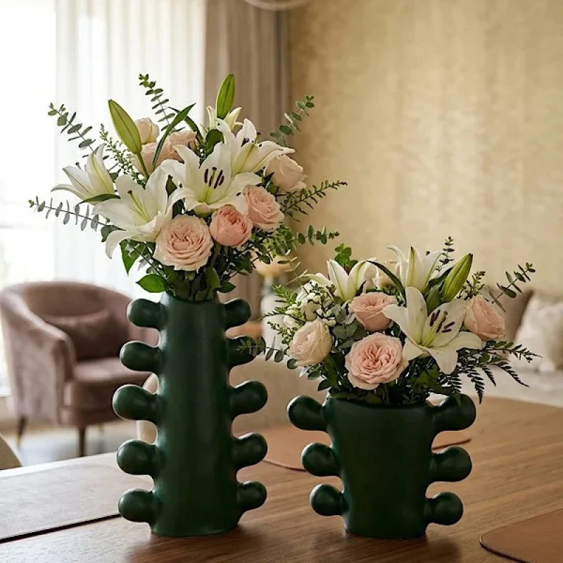 گلدان سبرا مدل S2214 طرح کاکتوس رومیزی بدون پایه، جنس پلی‌استر، ابعاد 8×7×24 سانتی‌متر، وزن 160 گرم، مجموعه 2 عددی