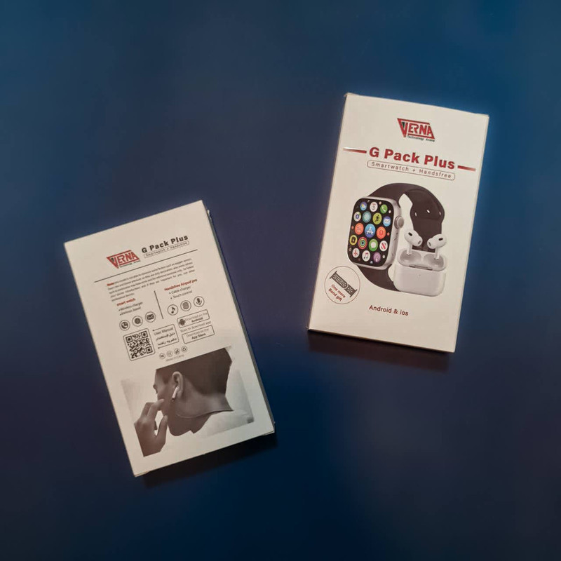 ساعت هوشمند 45 میلی متری ورنا مدل G Pack Plus با 2 بند سیلیکونی به همراه هدفون بلوتوثی