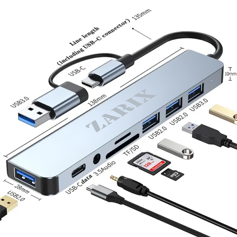 هاب 8 پورت USB 3.0USB-C زاریکس مدل Z8 Pro