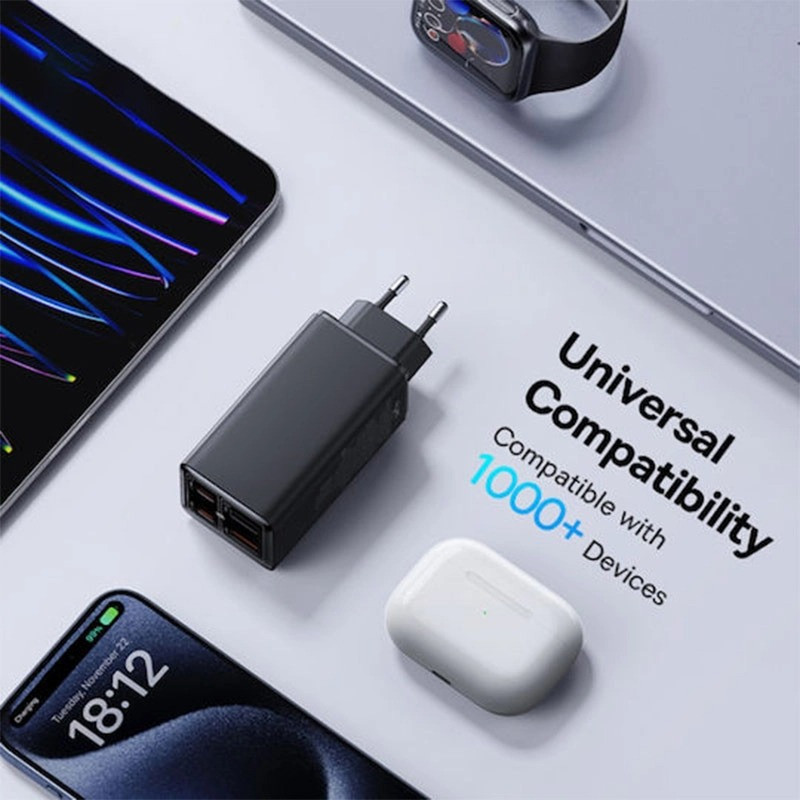 شارژر دیواری 100 وات 4 پورت بیسوس مدل GaN6 Pro به همراه کابل USB-C به USB-C