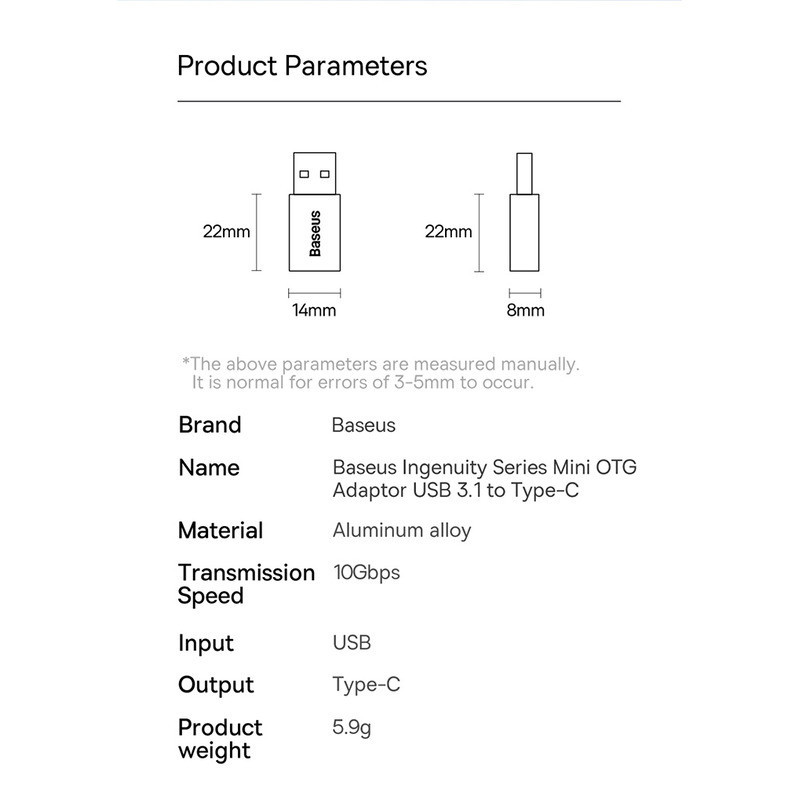 مبدل USB 3.1 به USB-C بیسوس مدل 10Gbps-OTG