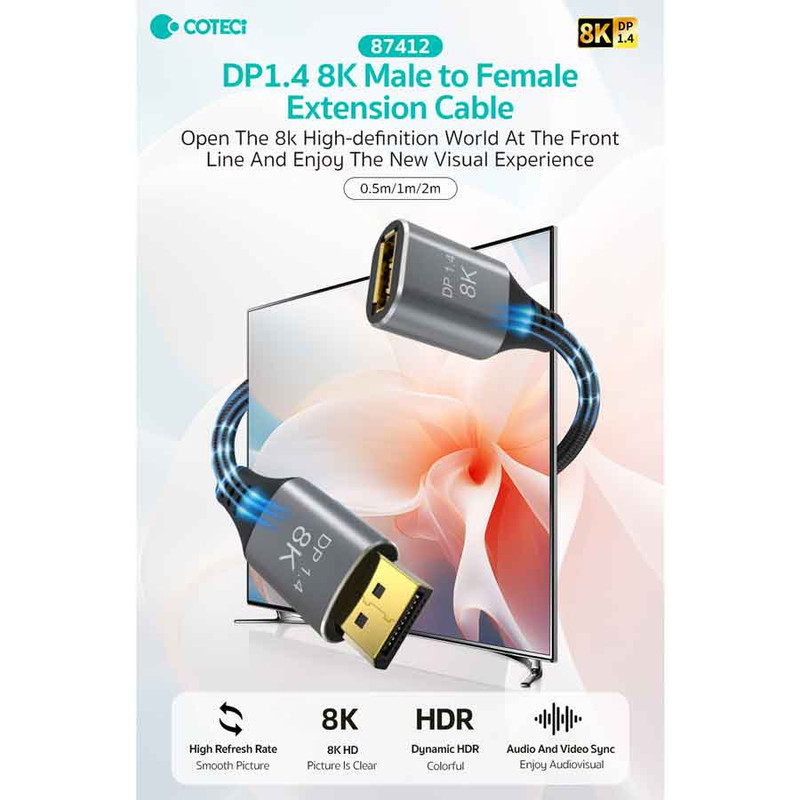 کابل افزایش طول Display Port کوتتسی مدل 87412 - 8K طول 1.0متر