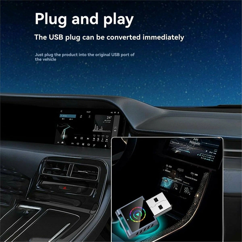 کارپلی و اندروید اتو مدل Wireless CarPlayAndroid Auto Q1BD به همراه مبدل USB به USB-C