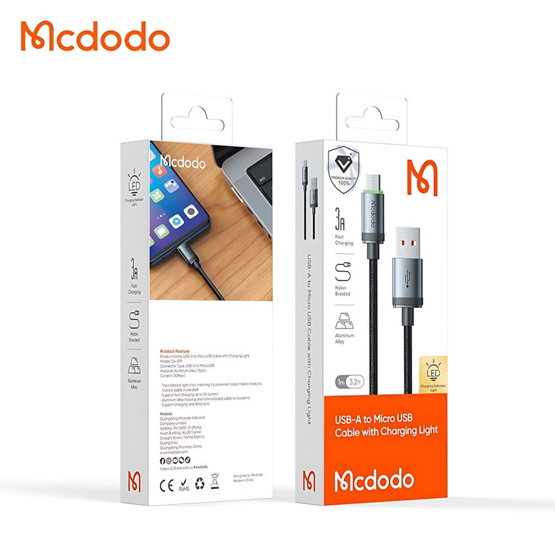 کابل تبدیل USB به MicroUSB مک دودو مدل MCCA399 LED Version طول 1 متر