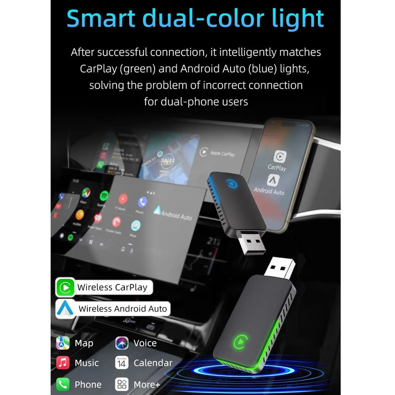 کارپلی و اندروید اتو مدل CPAA M10 2in1 CarplayAndroid Auto به همراه مبدل USB به USB-C