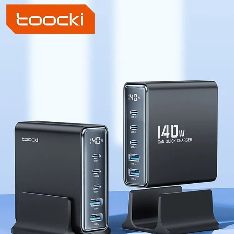 شارژر رومیزی 140 وات 5 پورت توکی مدل TCT140-22 به همراه کابل USB-C