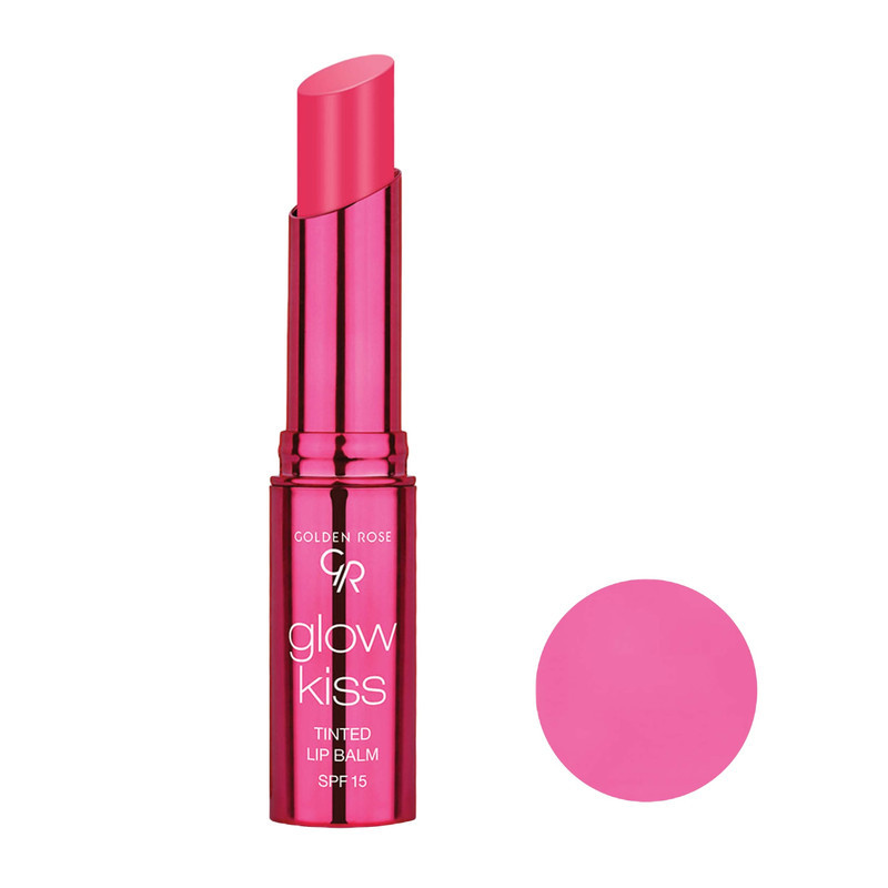 بالم لب ماتیکی گلدن رز مدل TINTED شماره 03 بافت نرم و سبک، محافظت SPF 15، حاوی ویتامین E و هیالورونیک اسید، مرطوب‌کننده و ضد خشکی، ماندگاری بالا و نمای نهایی براق