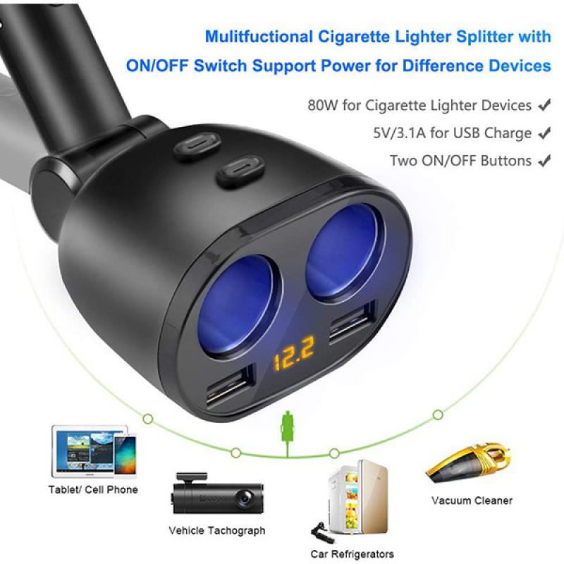 شارژر فندکی 80وات 4 پورت مدل EV-M2-CCY16-EU