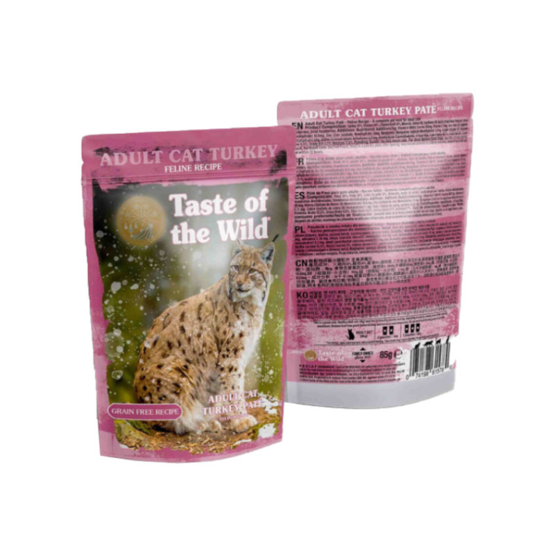 پوچ گربه بالغ تیست آف ویلد مدل Turkey Sterilised Cats Pate طعم بوقلمون وزن ۸۵ گرم