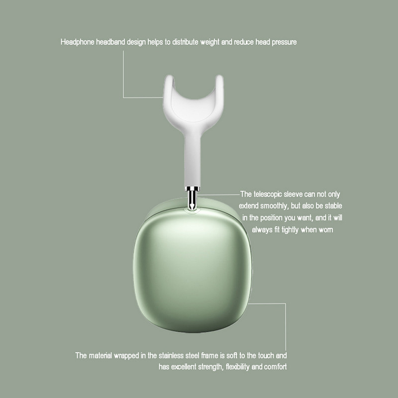 هدفون بلوتوثی مدل Airpods Max P9 بدون نویز کنسلینگ، درگاه شارژ USB Type-C، دارای میکروفون با کیفیت 105 دسی‌بل، مقاوم در برابر رطوبت و عرق