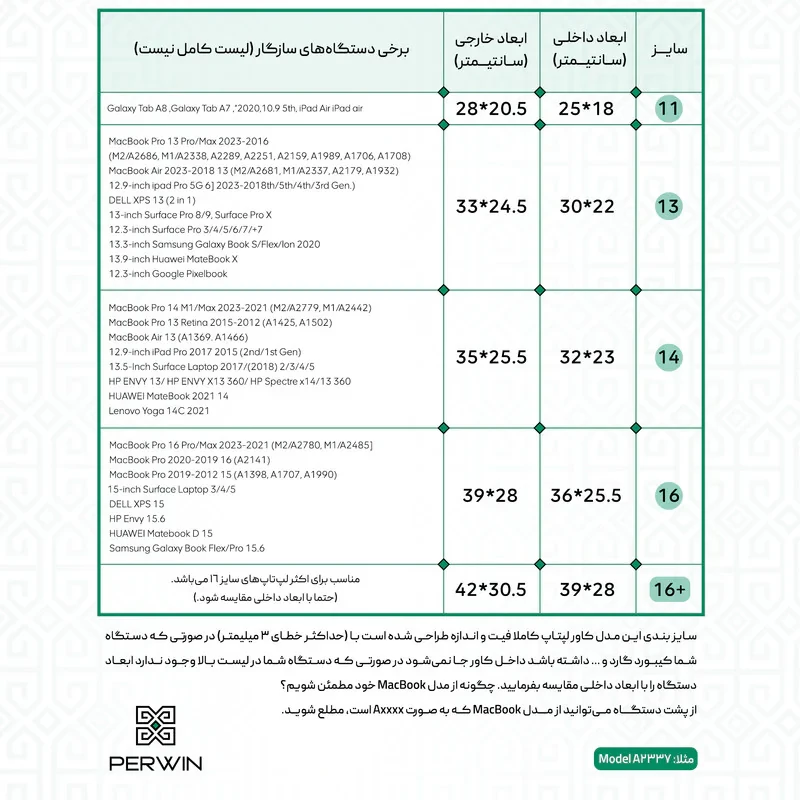 کاور لپ تاپ پِروین مدل LC-23  مناسب برای لپ تاپ 16 اینچی