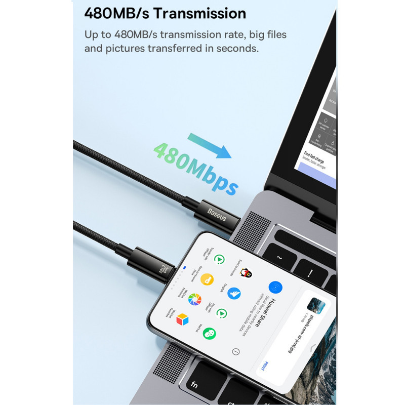 کابل تبدیل USB-C باسئوس مدل (TUNGSTEN GOLD (240W طول 3 متر