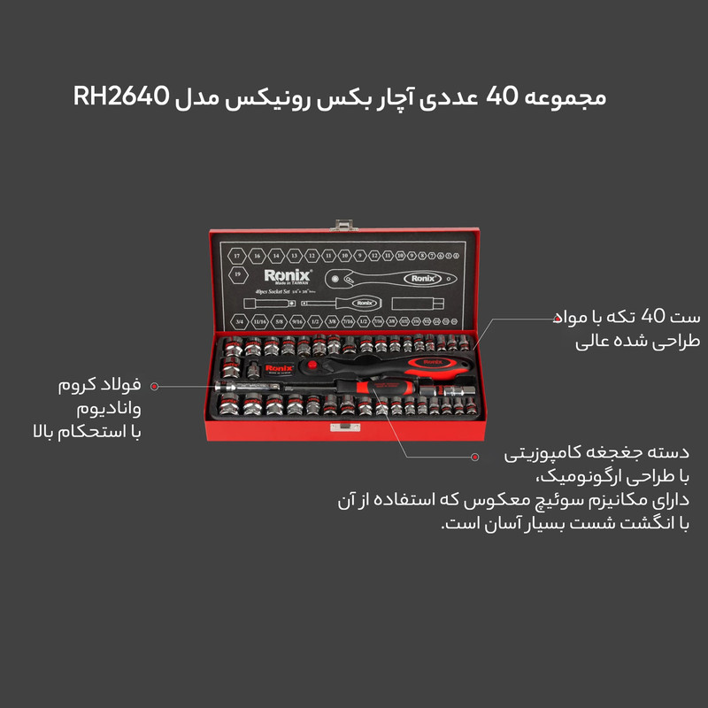 مجموعه 40 عددی آچار بکس رونیکس مدل RH2640