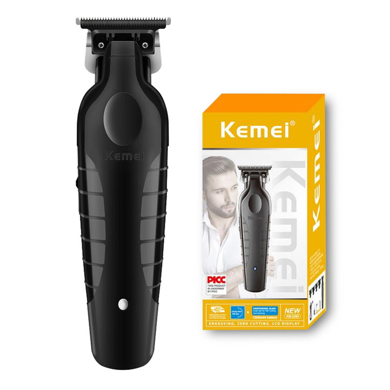 ماشین اصلاح مو سر و صورت کیمی مدل km-2299 شارژی با تیغه استیل پیشرفته، قابلیت صفر زن و خط زن، شارژ سریع 180 دقیقه و طراحی ارگونومیک به همراه تیغه یدک و محافظ تیغه