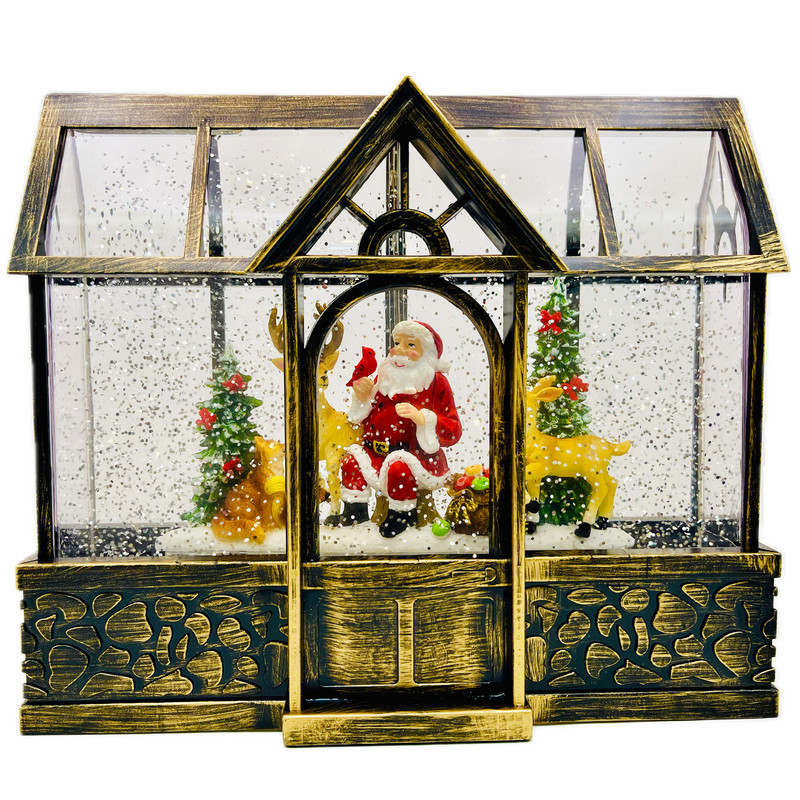 گوی موزیکال مدل پمپی لایت باکس آکواریومی طرح کلبه بابانوئل و کریسمس کد P4225