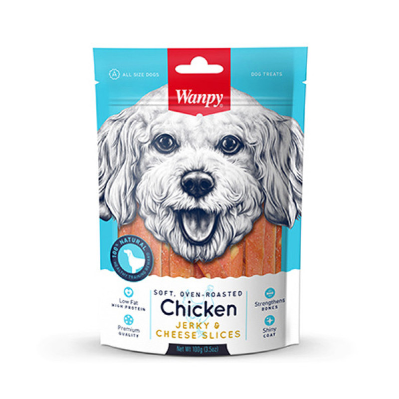تشویقی سگ ونپی مدل Chicken Jerky And Cheese Slices با طعم مرغ و پنیر وزن 100 گرم