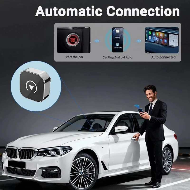 کارپلی و اندروید اتو مدل CPAA-Wifi Box به همراه مبدل USB به USB-C و مبدل USB