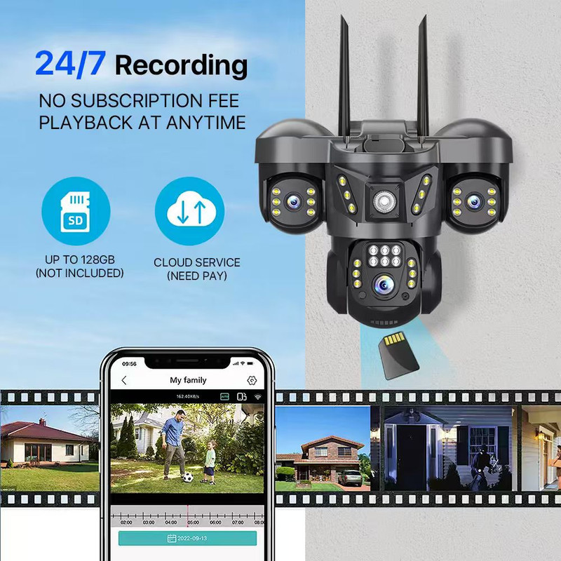دوربین مداربسته تحت شبکه سه لنزی 12 مگاپیکسل مدل SC31-G-L 4G با قابلیت چرخش 360 درجه، دید در شب، تشخیص حرکت هوشمند، مکالمه دو طرفه و مقاوم در برابر آب