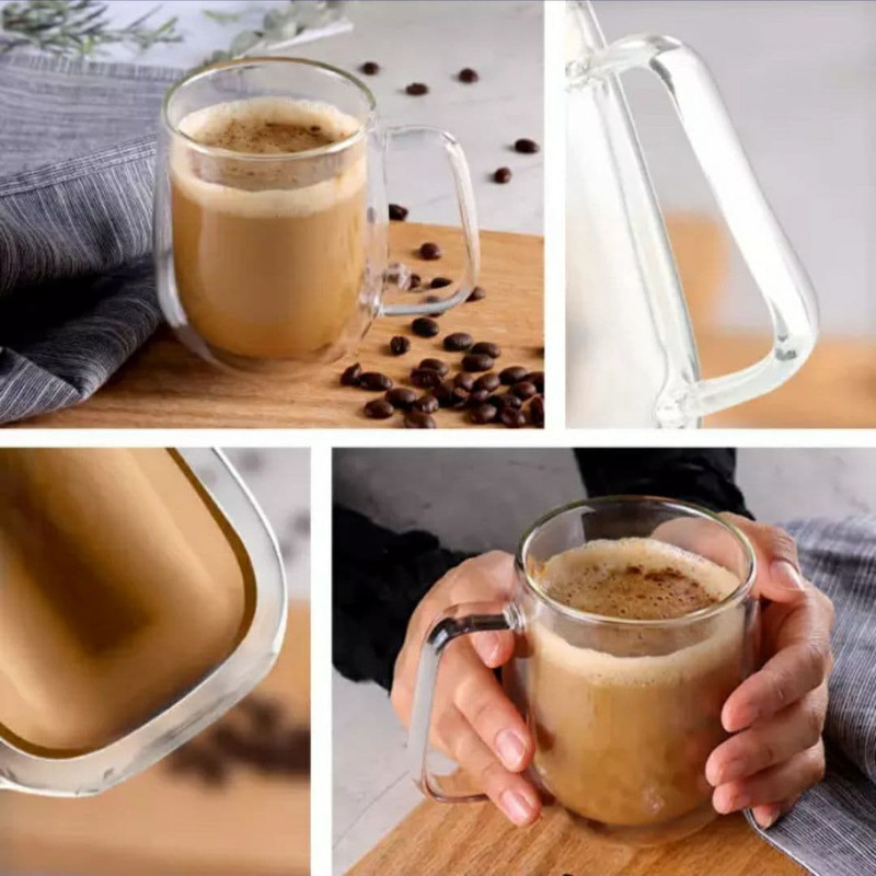 لیوان مدل دوجداره دسته دار کد 302 بسته 6 عددی