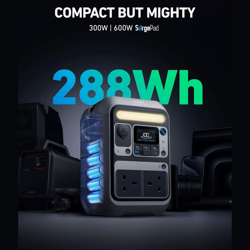 پاور استیشن 300 وات انکر مدل SOLIX C300 A1722 (AC Plug) ظرفیت 90000 میلی‌آمپرساعت معادل 288 وات ساعت