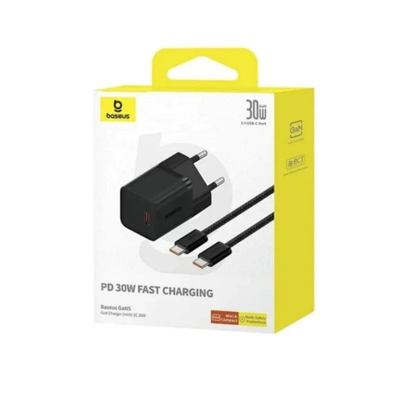 شارژر دیواری 30 وات بیسوس مدل GAN5 mini 30W به همراه کابل تبدیل USB-C