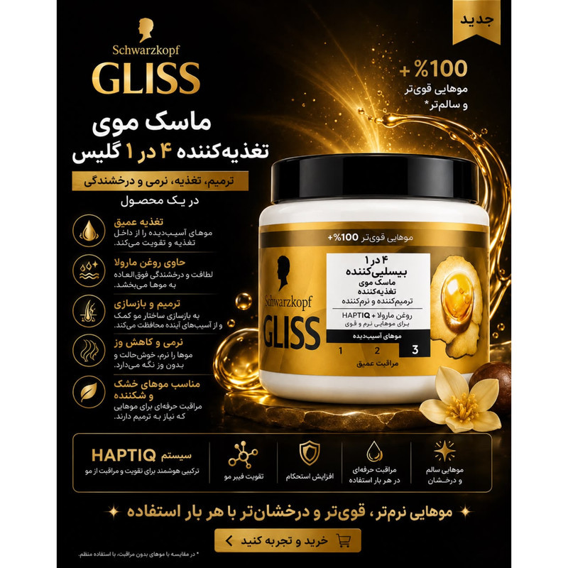 ماسک تقویت کننده مو گلیس مدل 4IN1 Arada Besleyici مناسب برای انواع مو حجم 400 میلی لیتر