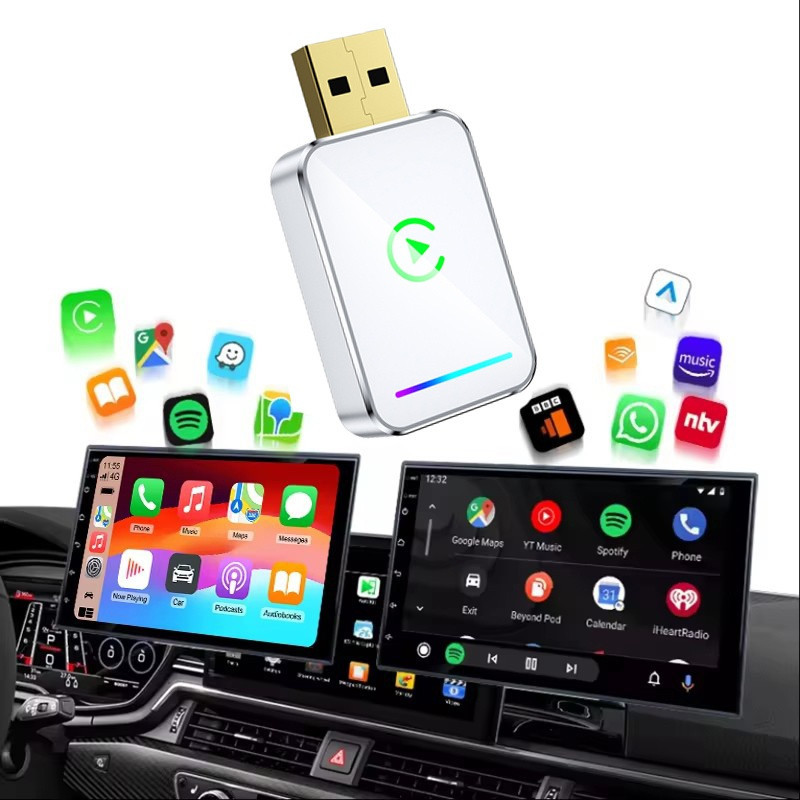 کارپلی و اندروید اتو مدل Wireless CarPlayAndroid Auto Q1JS به همراه مبدل USB به USB-C