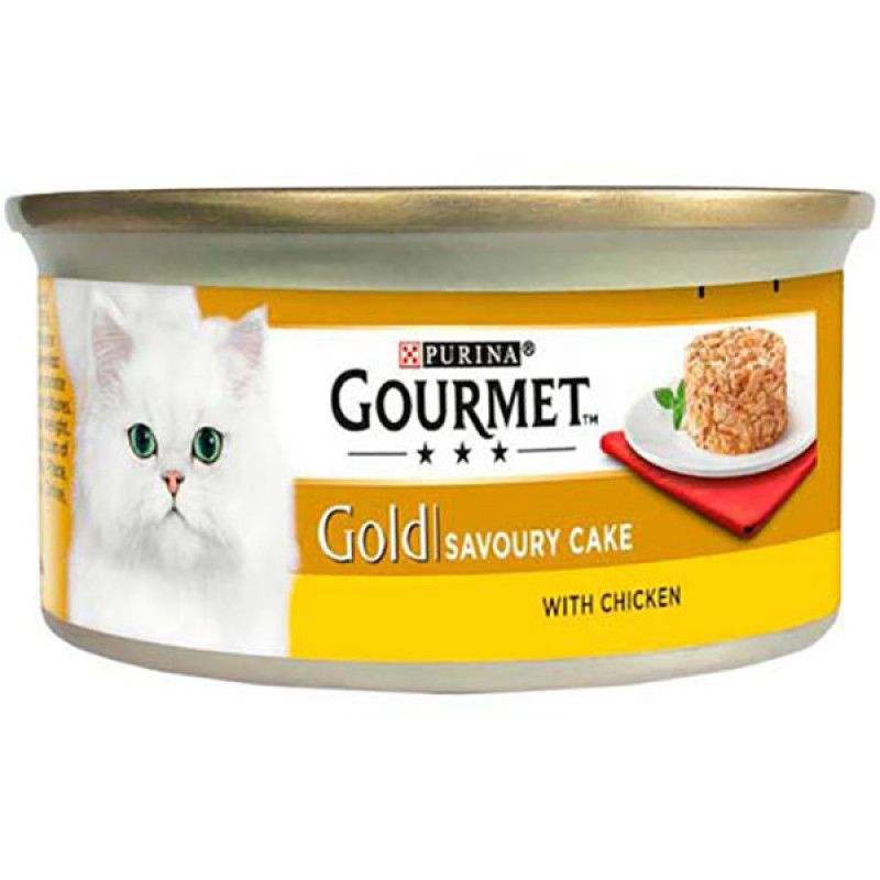 کنسرو غذای گربه گورمت مدل Gold Savoury Cake بافت کیکی با طعم مرغ وزن 85 گرم
