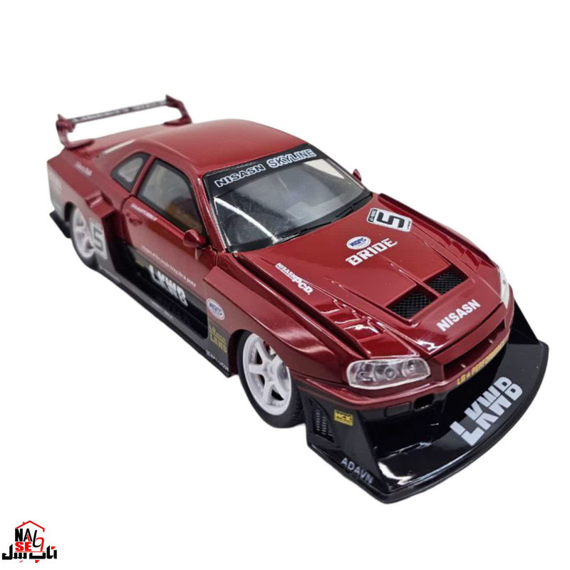 ماکت ماشین ناب سل مدل نیسان جی تی آر اسکای لاین فلزی رالی مسابقه ای اسپرت موزیکال چراغدار NISSAN SKYLINE GTR1:24 NAAB001