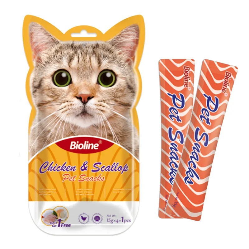 بستنی گربه پت اسنک بایولاین مدل طعم مرغ و گوش ماهی 15 گرم بسته 5 عددی