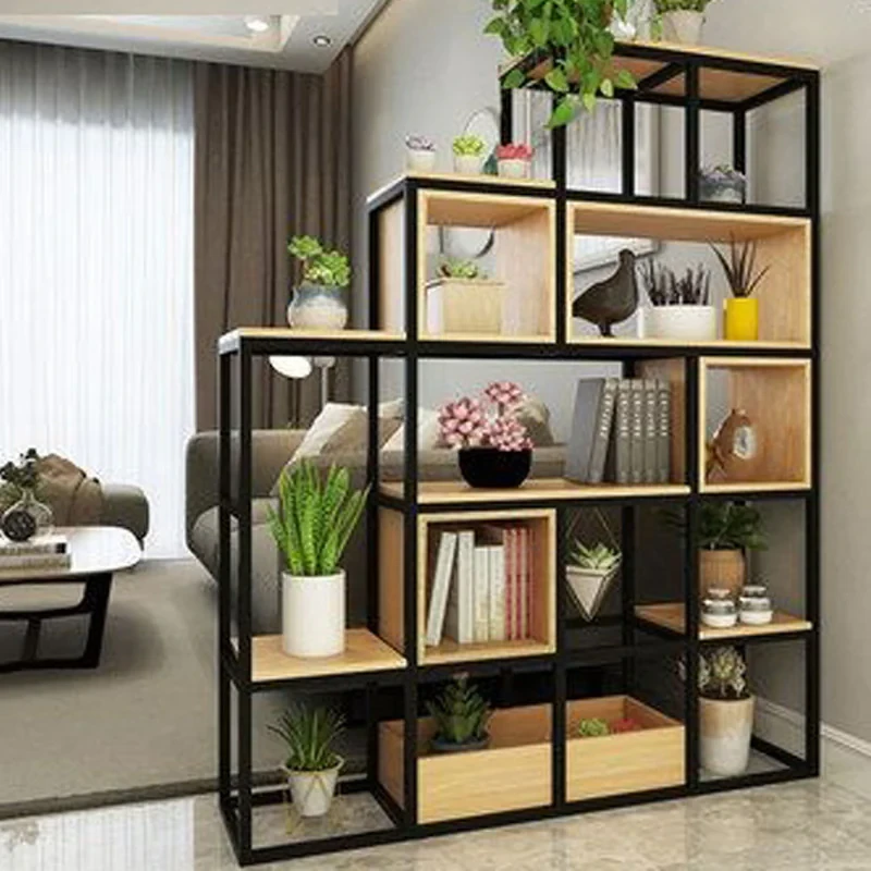 استند گلدان و شلف پایه‌دار با بدنه فلزی کوره‌ای و صفحه‌های MDF، مناسب کتابخانه و دکور کنار دیوار یا وسط خانه، ابعاد 120x28x150 سانتی‌متر، وزن 47000 گرم، کد 19368