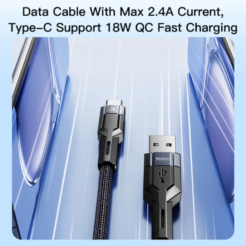 کابل تبدیل USB به USB-C یسیدو مدل CA106 6mm طول 1.2 متر