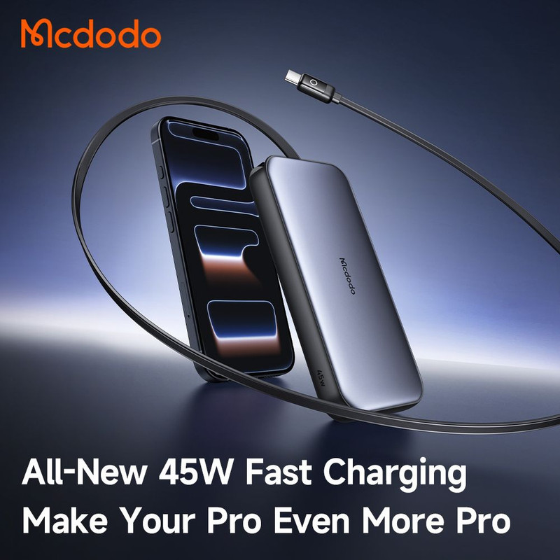 پاوربانک 45 وات مک دودو مدل MC-592 ظرفیت 10000 میلی‌آمپرساعت به همراه یک عدد کابل USB-C