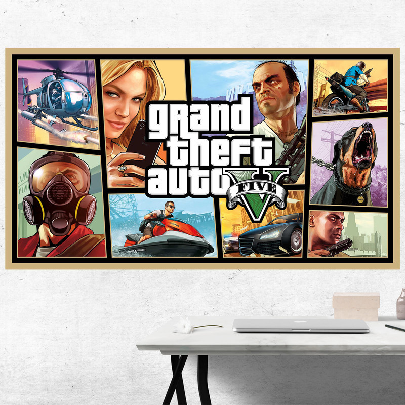 تابلو شاسی مدل گیمینگ طرح پوستر بازی game  کامپیوتر ی  محبوب GTA جی تی ای کد 1086