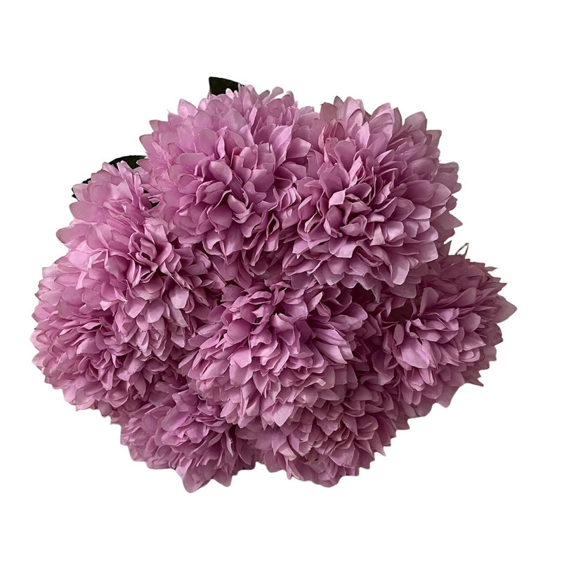 دسته گل مصنوعی گل داوودی شامل 8 شاخه، ارتفاع هر شاخه 44 cm، قطر گل 12 cm، جنس پارچه‌ای و قابل شستشو