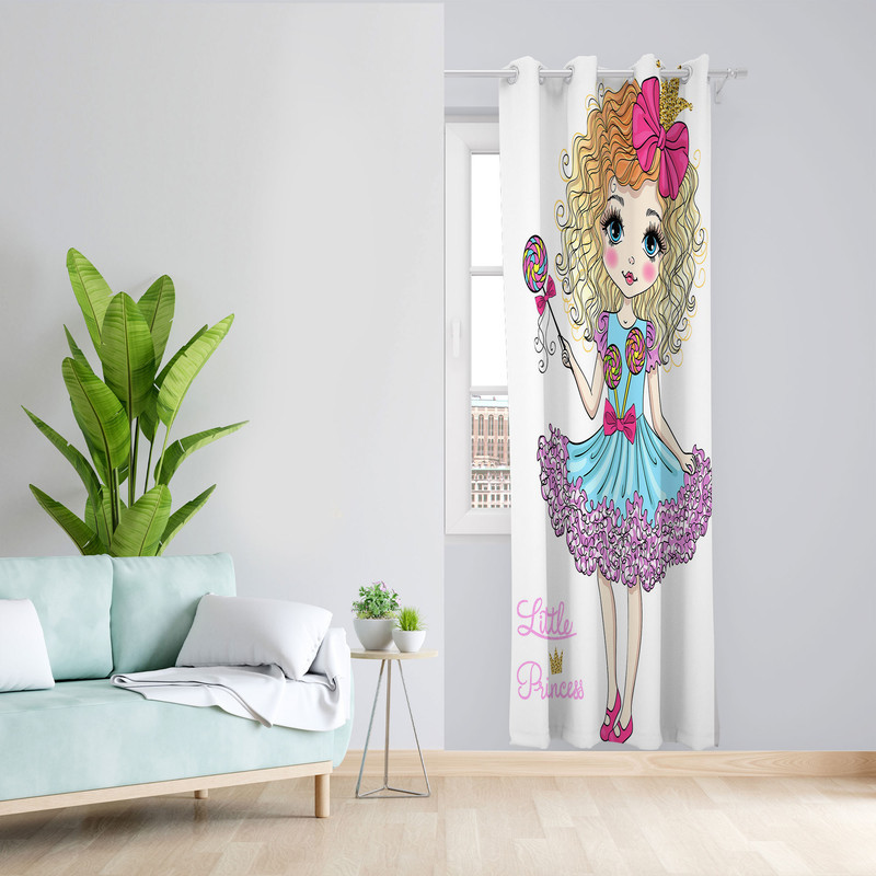 پرده مدل هازان پانچی طرح اتاق کودک دخترانه چاپی کد 2644b سایز 140x280 سانتی متر