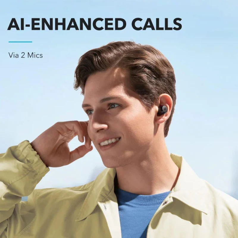 هدفون بلوتوثی انکر مدل Soundcore A25i بدون قابلیت نویز کنسلینگ، درگاه شارژ USB Type-C، دارای دو میکروفون داخلی با الگوریتم هوش مصنوعی، مقاوم در برابر پاشش آب