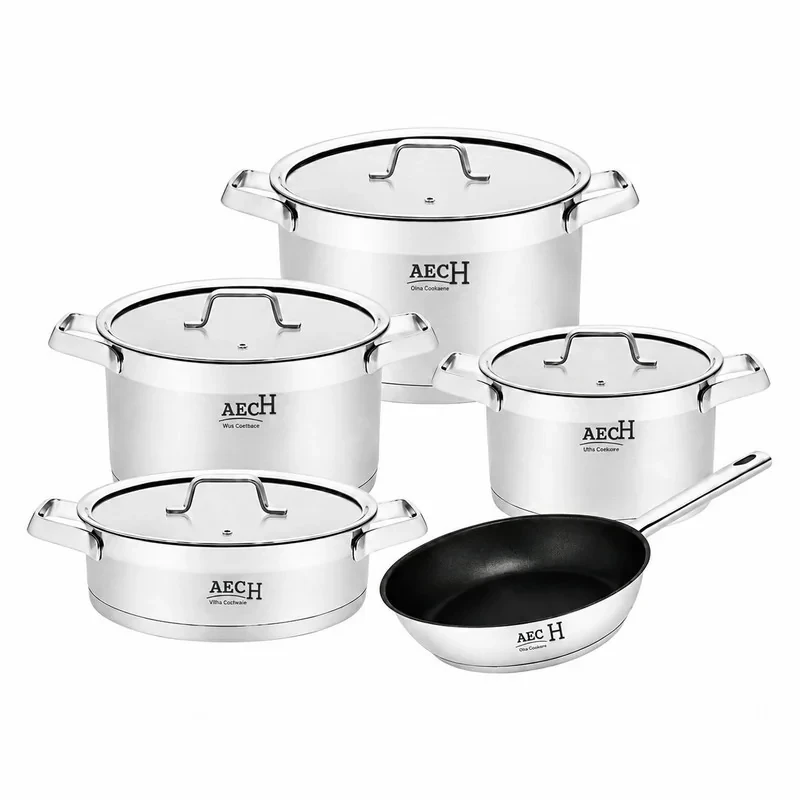 سرویس قابلمه و تابه استیل ۹ پارچه آ ای سی اچ مدل RW-12138