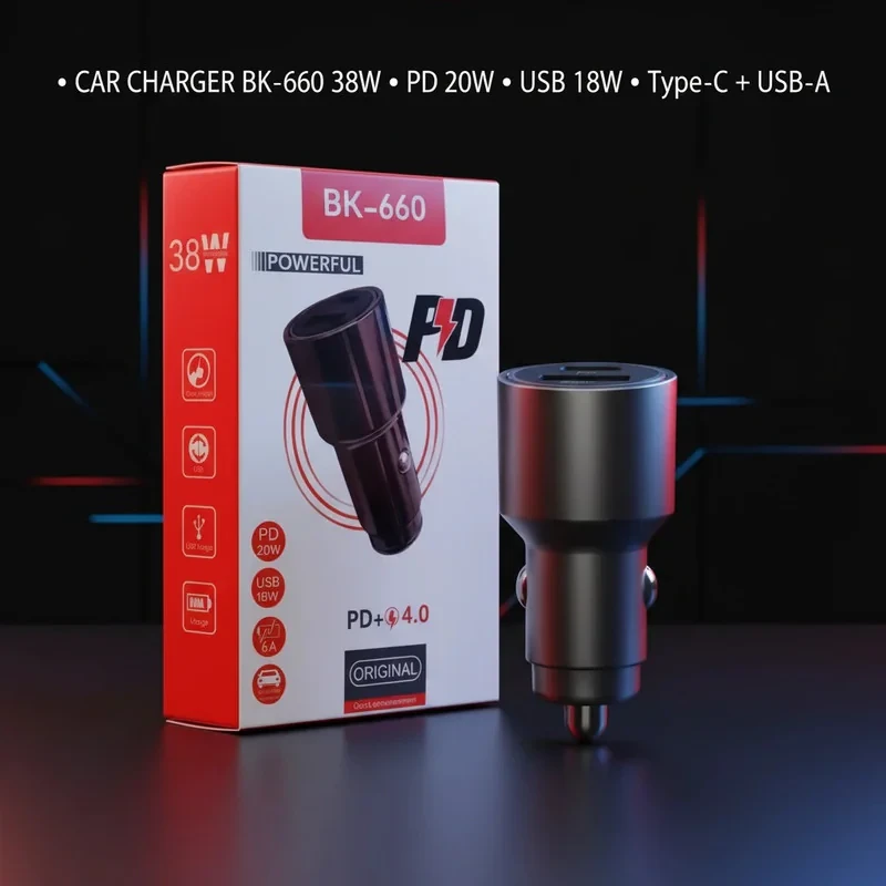 شارژر فندکی 38 وات دو پورت مدل BK-660
