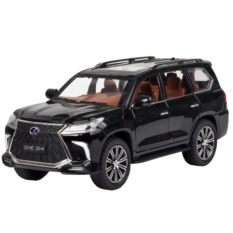 ماکت ماشین شاسی‌بلند لکسوس با مقیاس 1:24 چه ژی مدل LX570 بدنه آلیاژی، چرخ لاستیکی، درهای بازشو بغل، دارای صدا و نور عقب