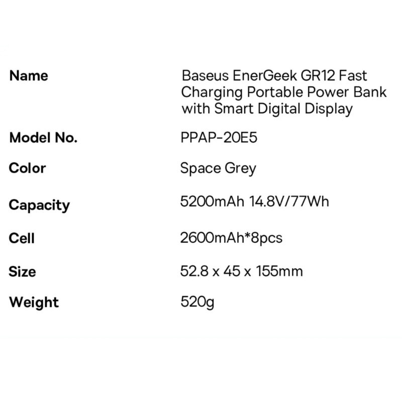 پاوربانک بیسوس مدل EnterGeek GP12 145w ظرفیت 20800 میلی آمپر ساعت