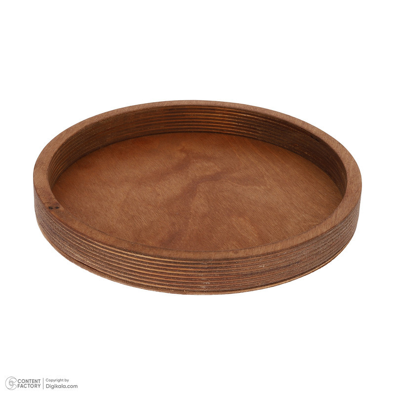 سینی سرو چوبی دایره‌ای مجموعه 5 عددی، مناسب پذیرایی و اردوخوری، سایز 12 تا 28 سانتی‌متر، ارتفاع 3.5 سانتی‌متر، بدون امکان شستشو